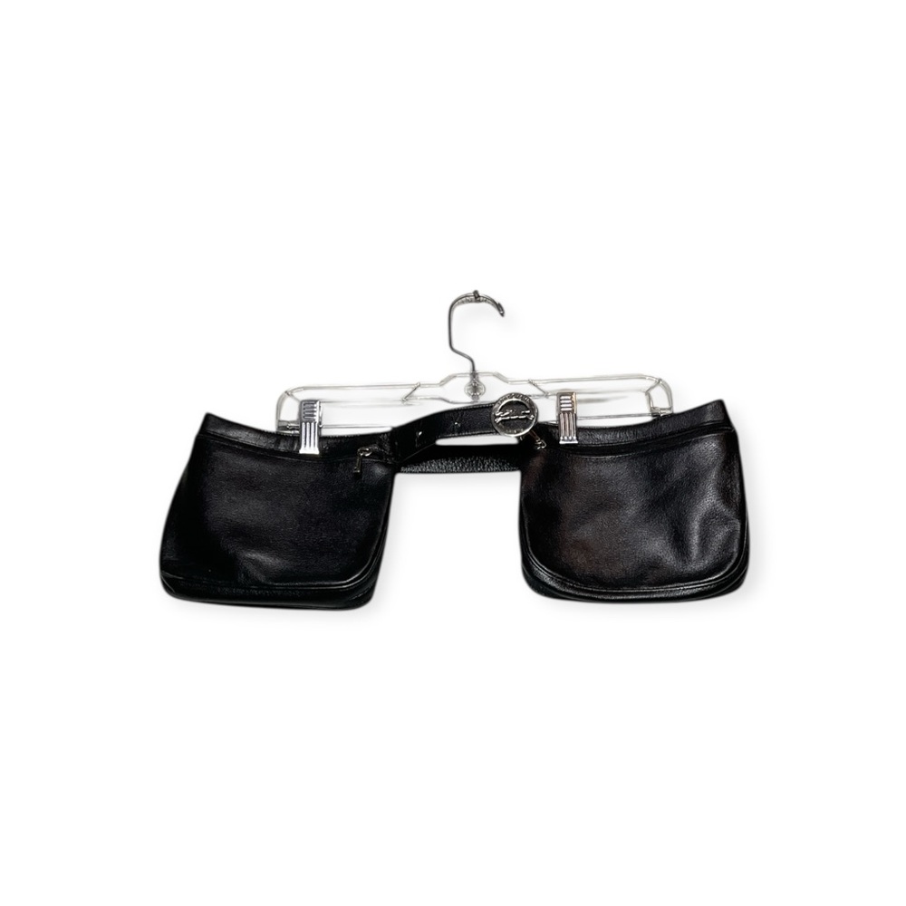 Women’s Longchamp leather double pouch belt in black, one size